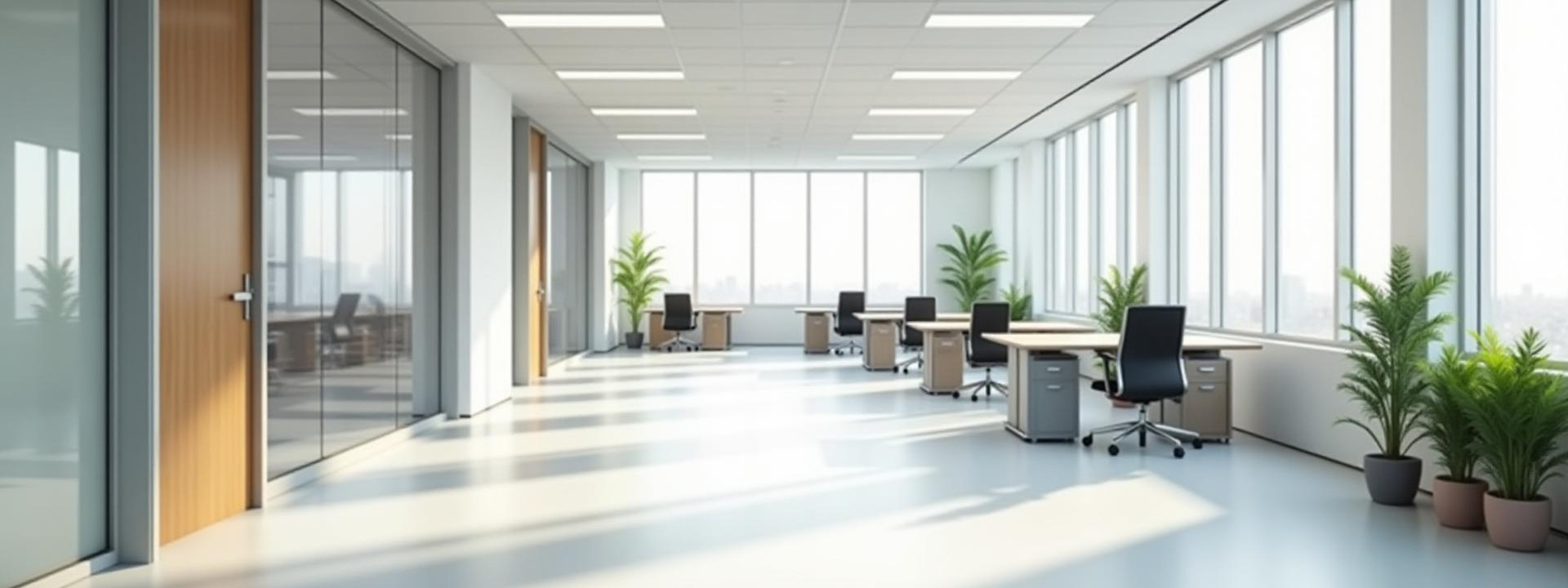 Clean, modern hybrid office space in Telford with collaborative areas and pristine desks.