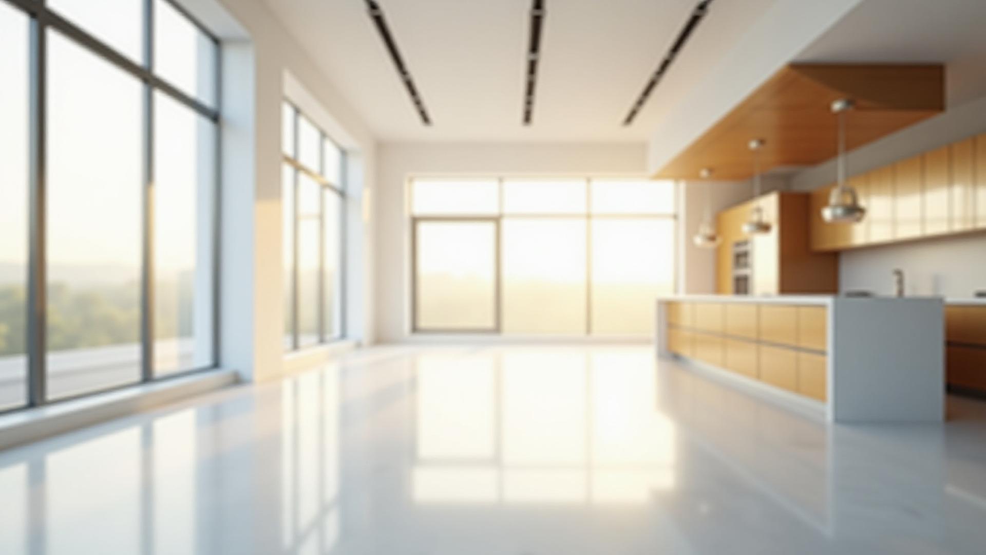 Gleaming, newly constructed kitchen space after post-construction cleaning